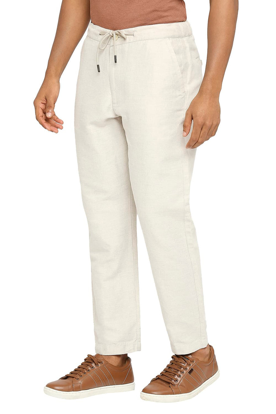 BASICS RELAXED FIT MOONLIGHT NATURAL LINEN COTTON TROUSERS