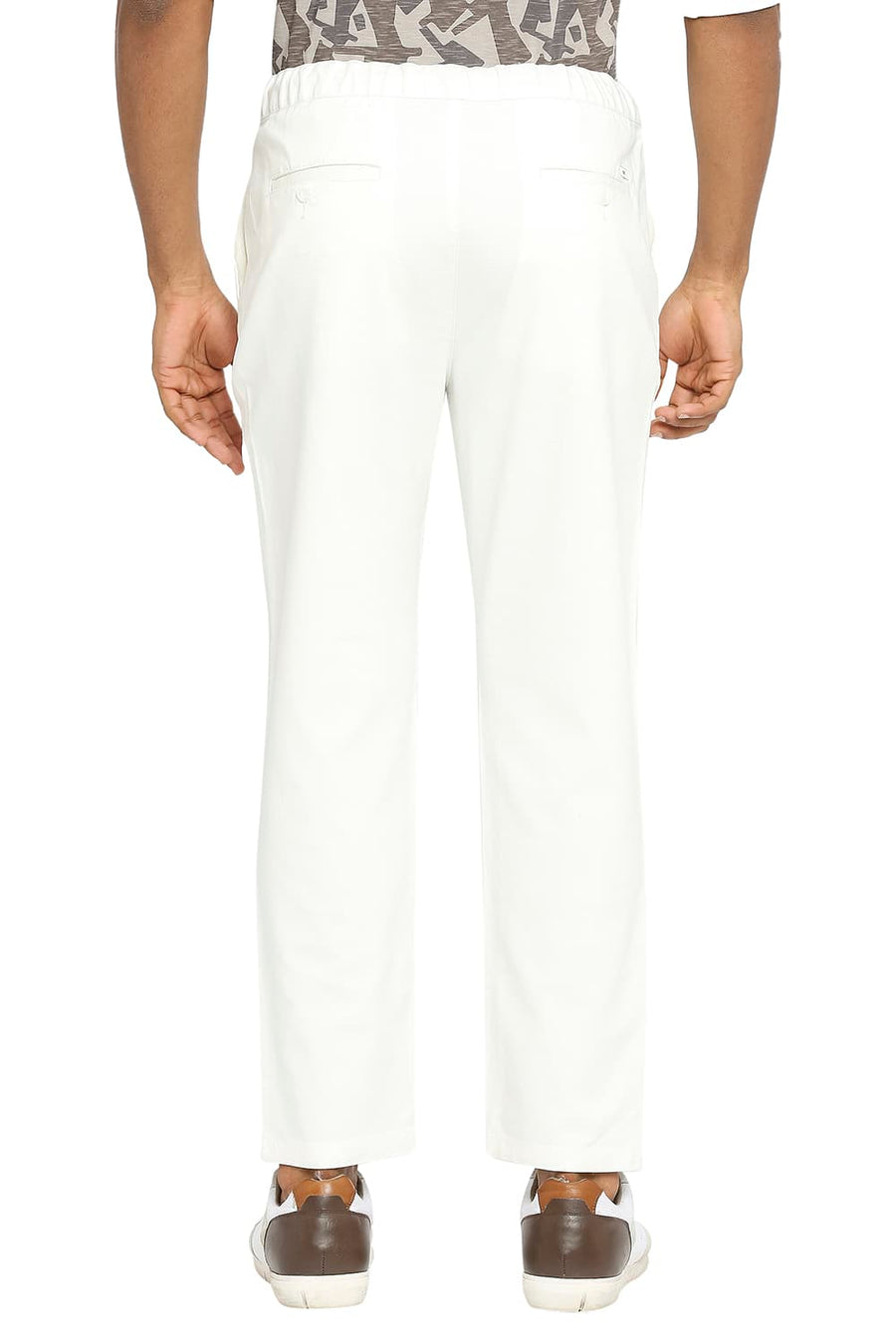 BASICS RELAXED FIT BRIGHT ECRU COTTON VISCOSE STRETCH DOBBY TROUSERS