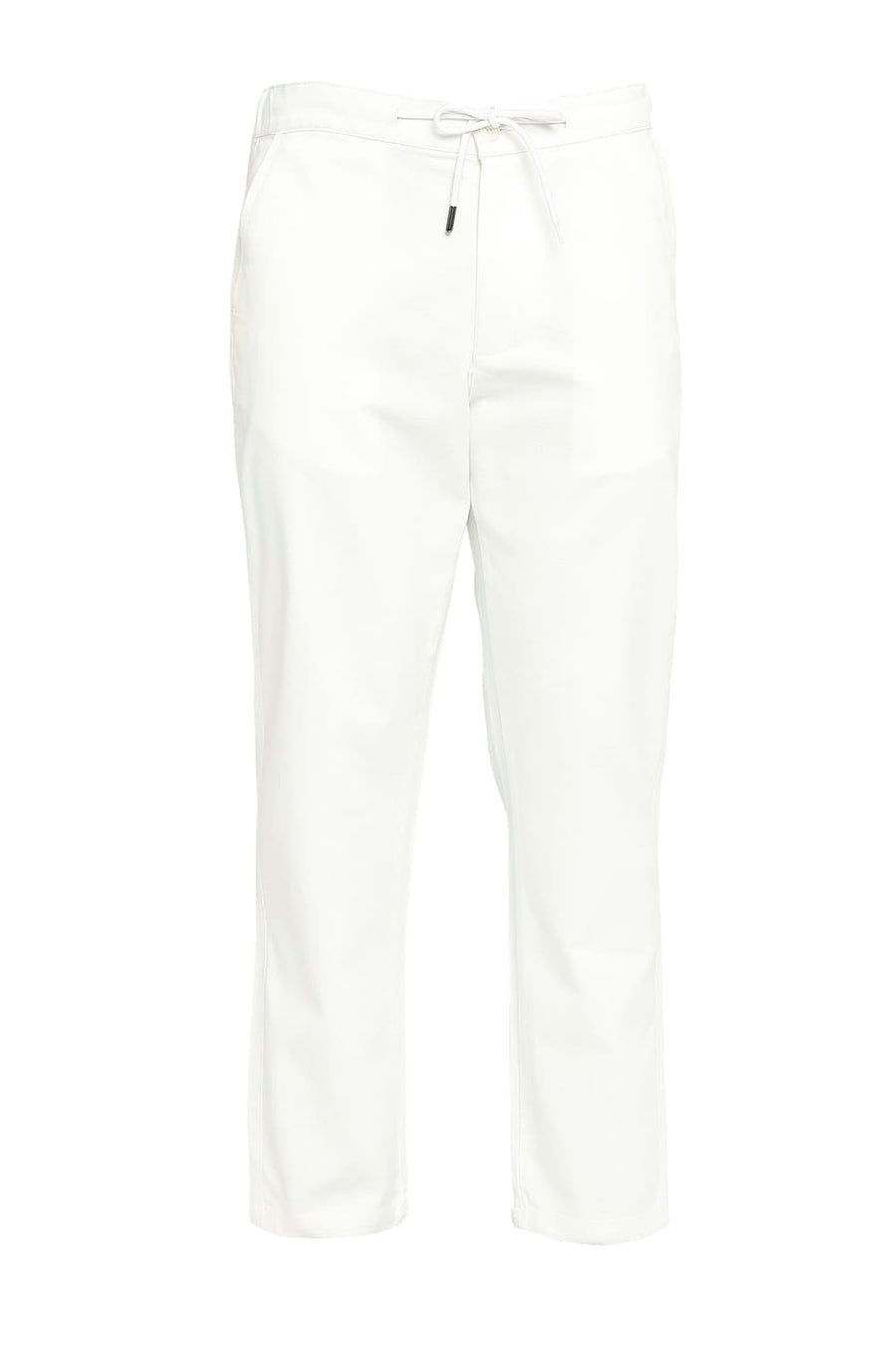 BASICS RELAXED FIT BRIGHT ECRU COTTON VISCOSE STRETCH DOBBY TROUSERS