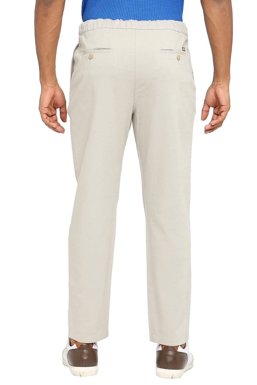 BASICS RELAXED FIT GREY STRING COTTON VISCOSE STRETCH DOBBY TROUSERS