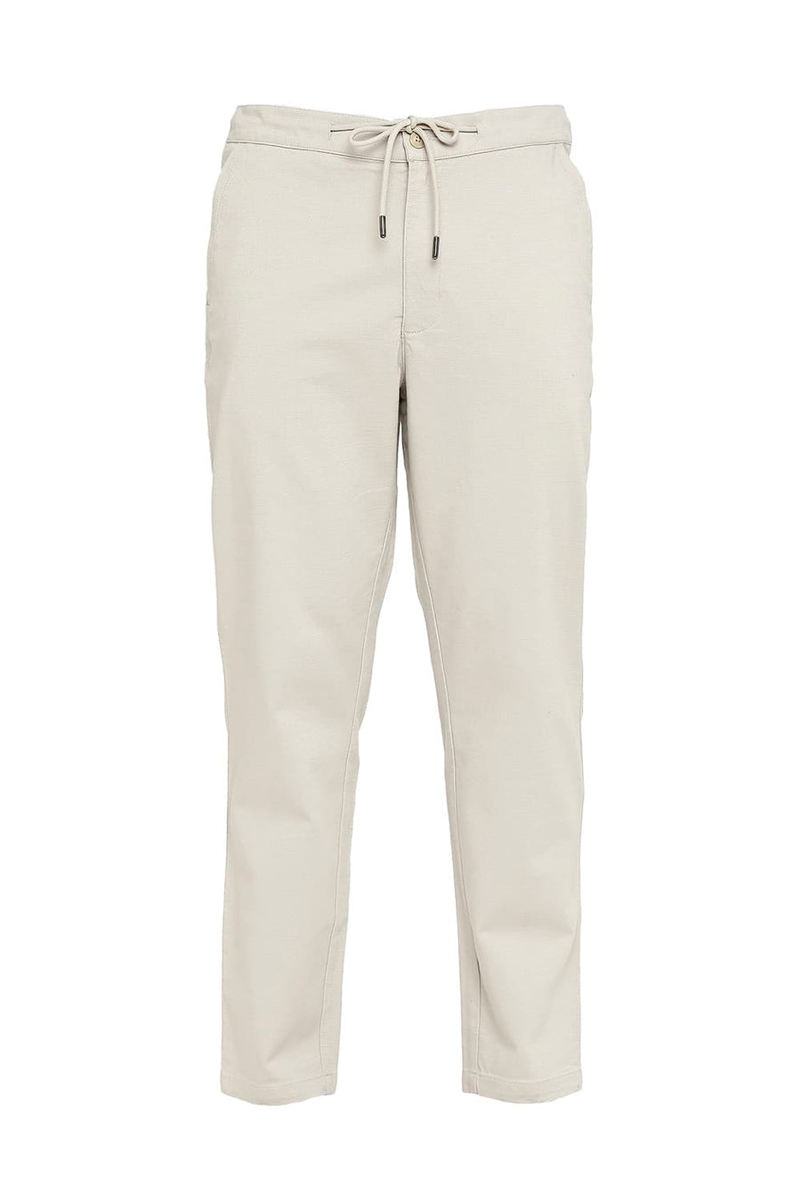 BASICS RELAXED FIT GREY STRING COTTON VISCOSE STRETCH DOBBY TROUSERS