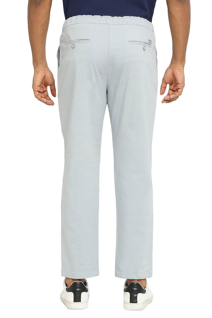 BASICS RELAXED FIT NEUTRAL BLUE COTTON VISCOSE STRETCH DOBBY TROUSERS