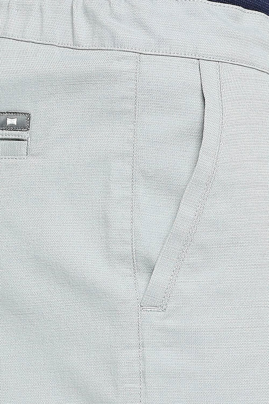 BASICS RELAXED FIT NEUTRAL BLUE COTTON VISCOSE STRETCH DOBBY TROUSERS