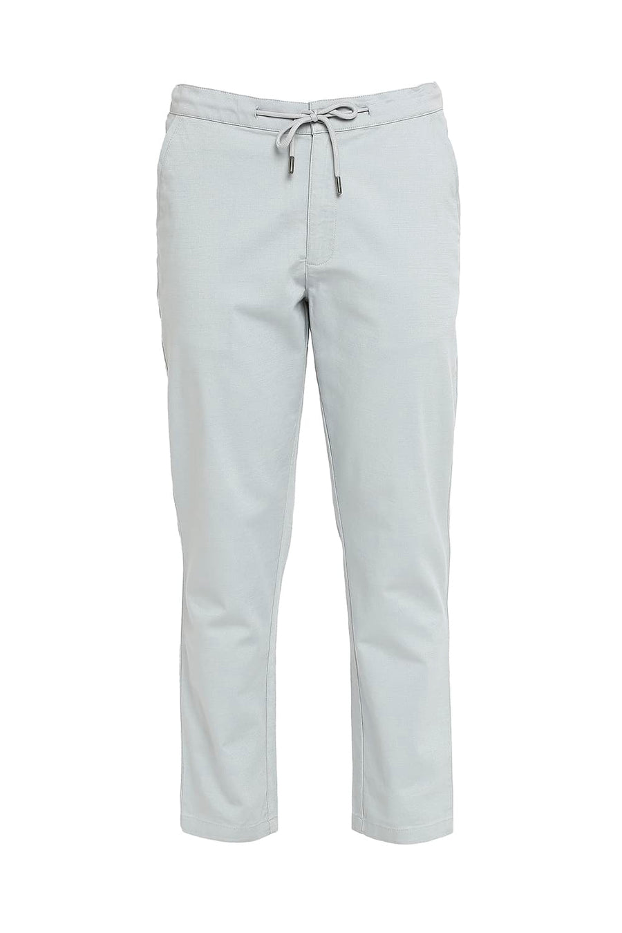 BASICS RELAXED FIT NEUTRAL BLUE COTTON VISCOSE STRETCH DOBBY TROUSERS