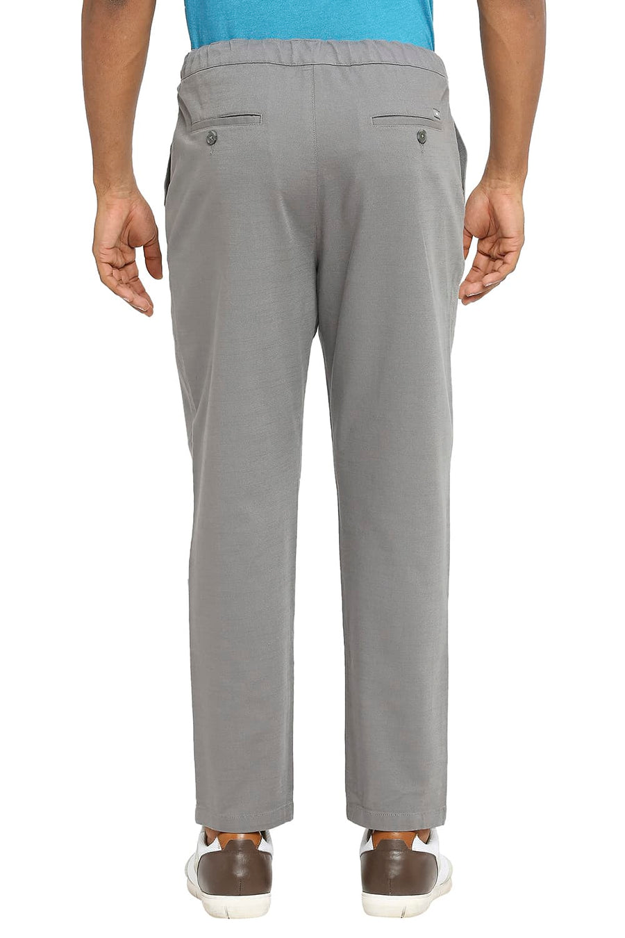 BASICS RELAXED FIT GARGOYLE GREY COTTON VISCOSE STRETCH DOBBY TROUSERS