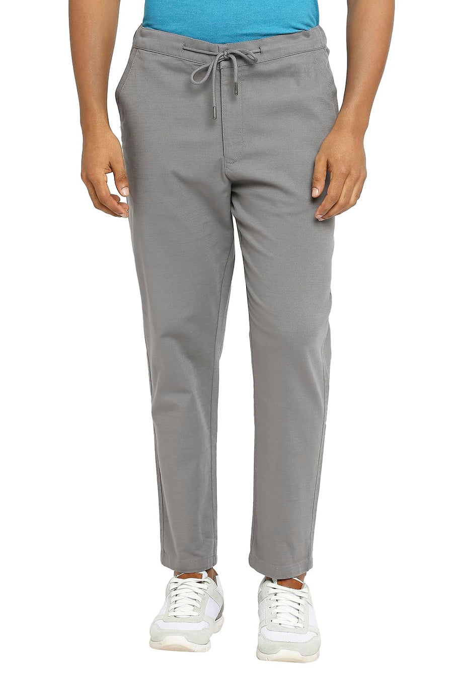 BASICS RELAXED FIT GARGOYLE GREY COTTON VISCOSE STRETCH DOBBY TROUSERS