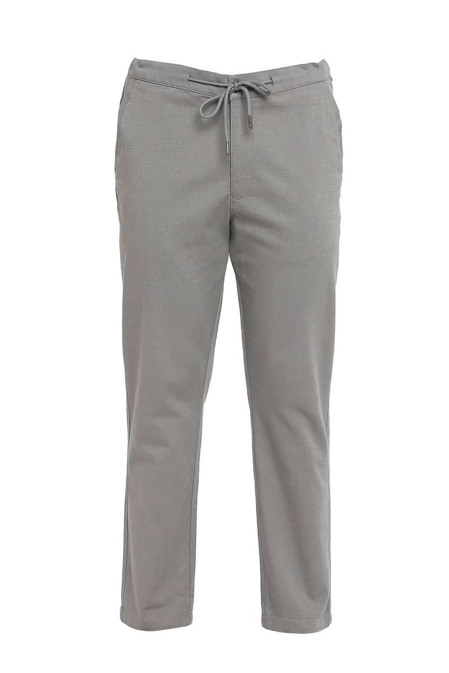 BASICS RELAXED FIT GARGOYLE GREY COTTON VISCOSE STRETCH DOBBY TROUSERS