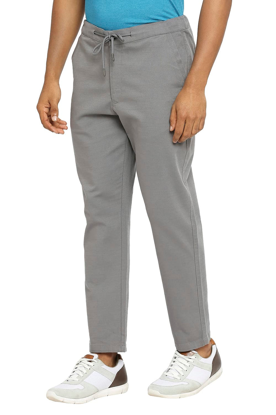 BASICS RELAXED FIT GARGOYLE GREY COTTON VISCOSE STRETCH DOBBY TROUSERS