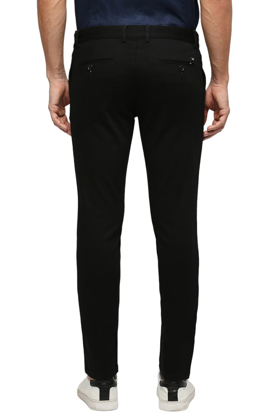 BASICS TAPERED FIT PIRATE BLACK COTTON STRETCH DOBBY TROUSERS