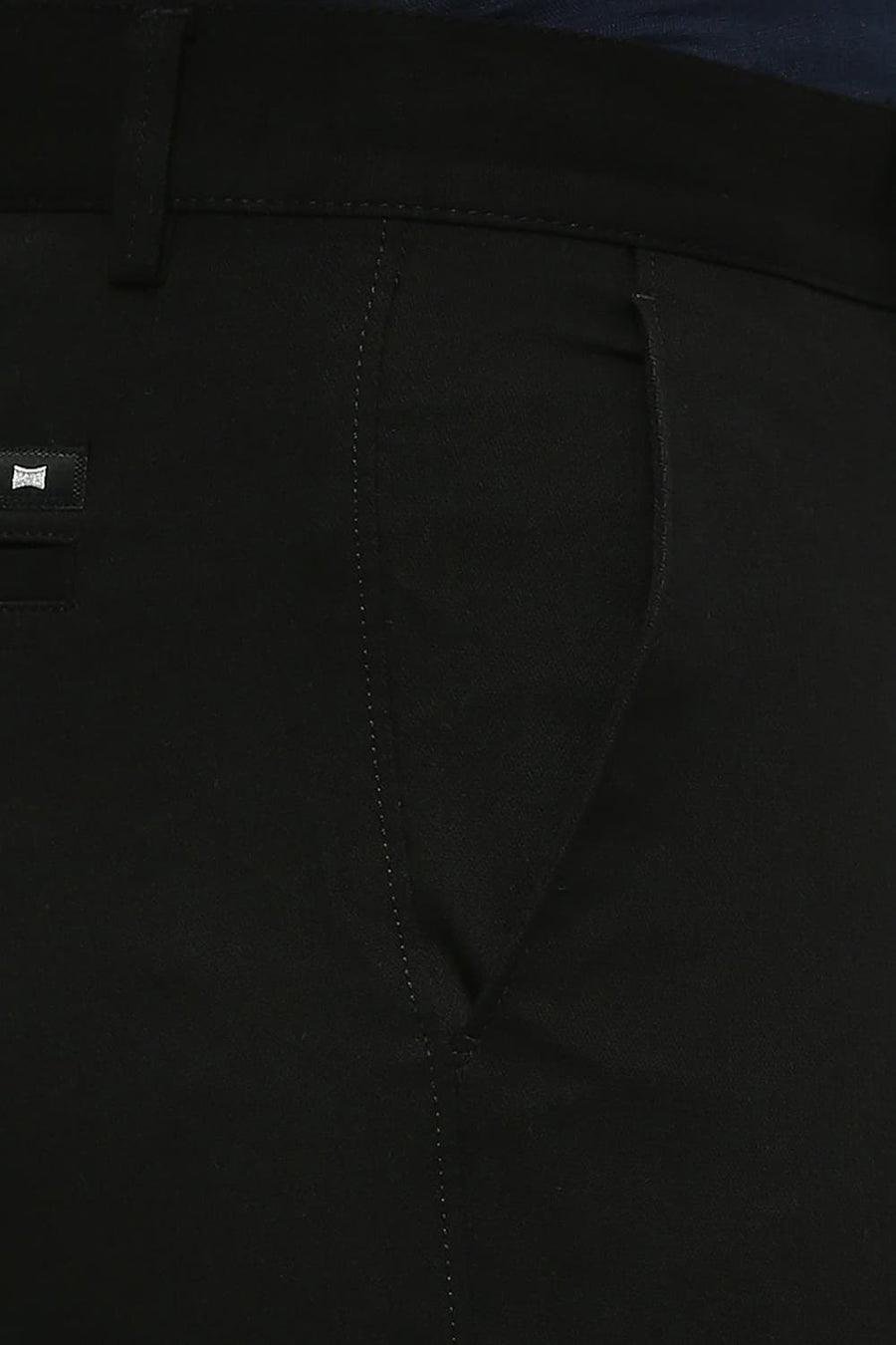 BASICS TAPERED FIT PIRATE BLACK COTTON STRETCH DOBBY TROUSERS