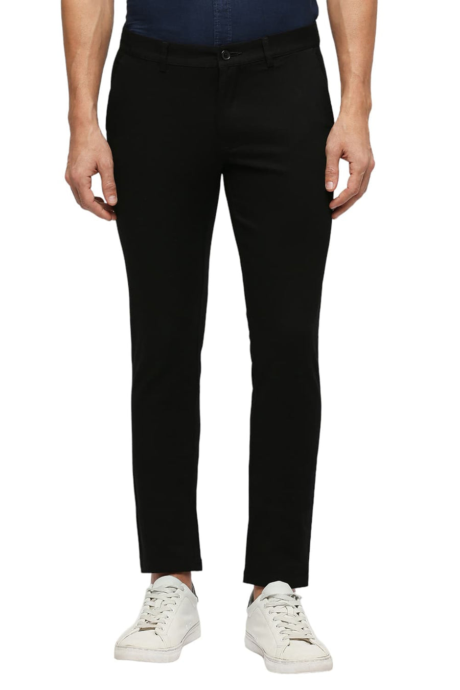BASICS TAPERED FIT PIRATE BLACK COTTON STRETCH DOBBY TROUSERS