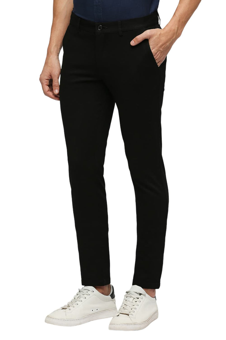 BASICS TAPERED FIT PIRATE BLACK COTTON STRETCH DOBBY TROUSERS