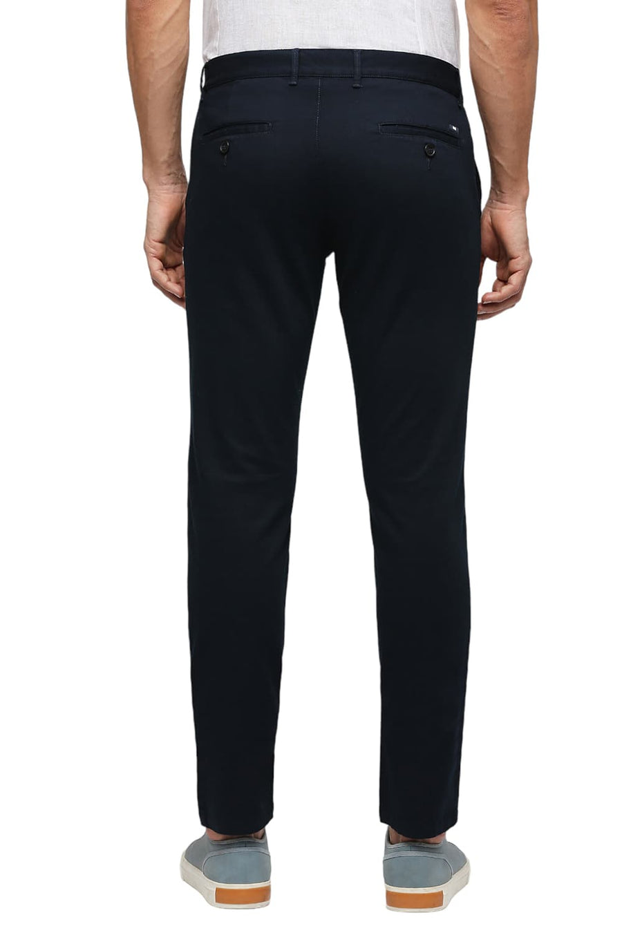 BASICS TAPERED FIT NAVY GRAPHITE COTTON STRETCH DOBBY TROUSERS