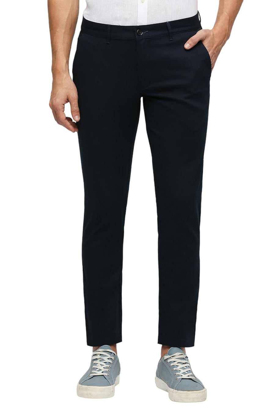 BASICS TAPERED FIT NAVY GRAPHITE COTTON STRETCH DOBBY TROUSERS