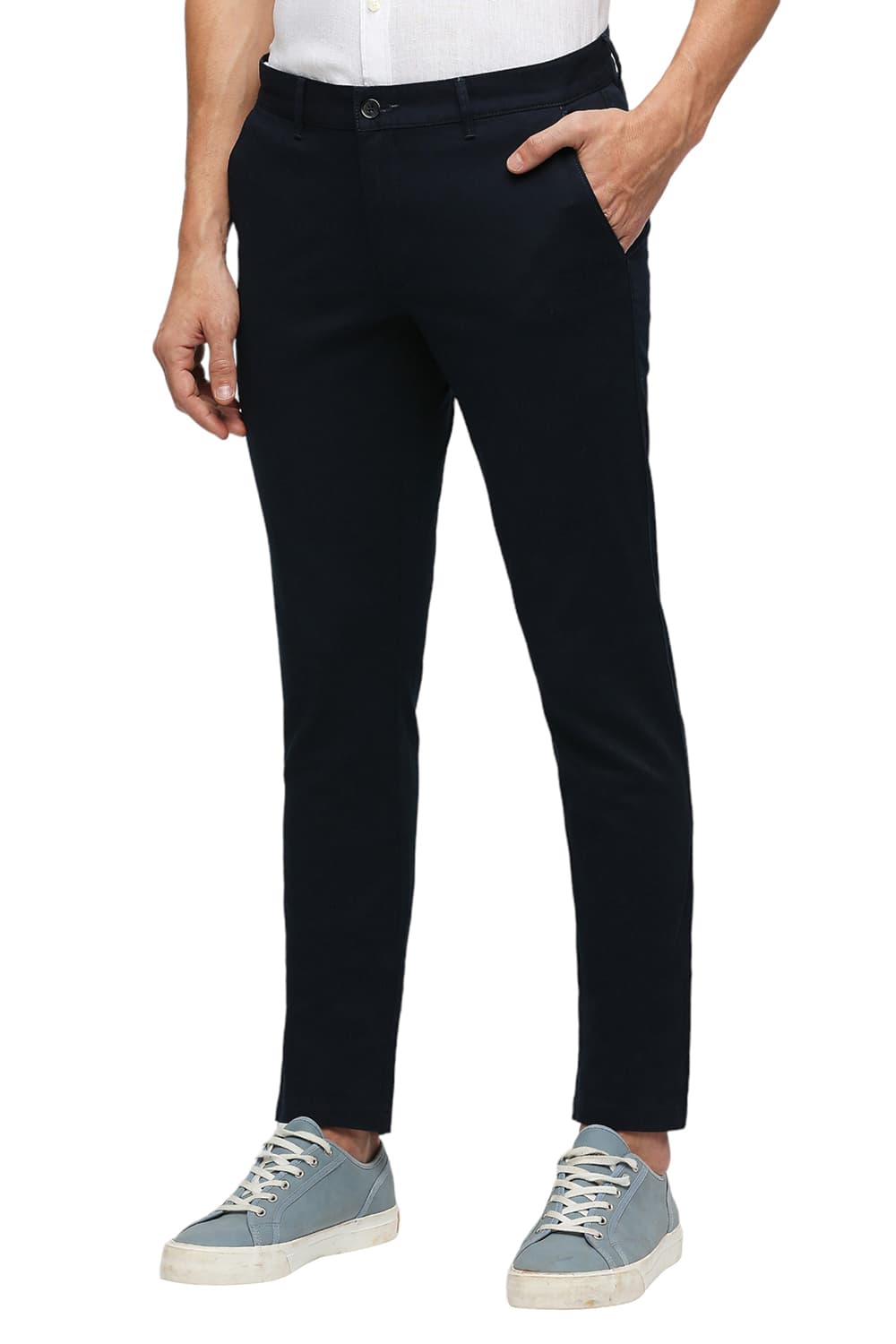 BASICS TAPERED FIT COTTON STRETCH DOBBY TROUSERS