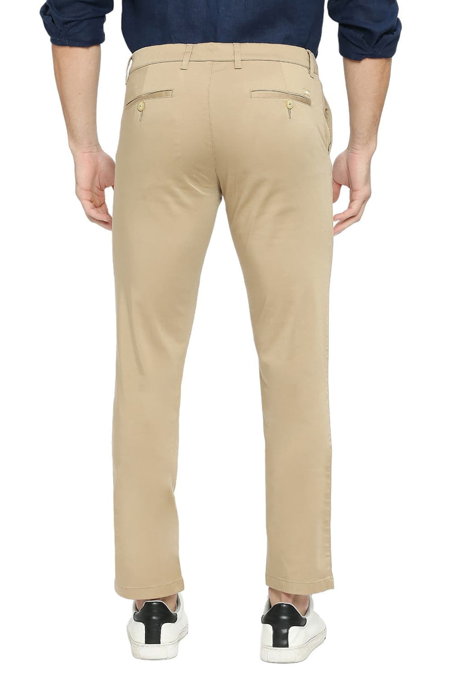BASICS TAPERED FIT INCENSE KHAKI COTTON STRETCH TROUSERS