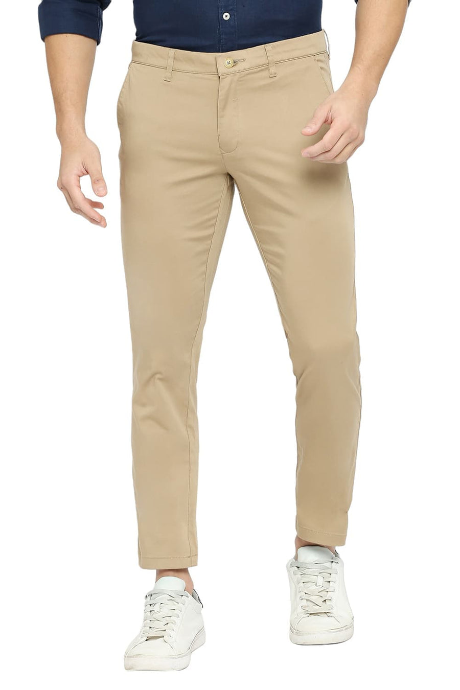 BASICS TAPERED FIT INCENSE KHAKI COTTON STRETCH TROUSERS