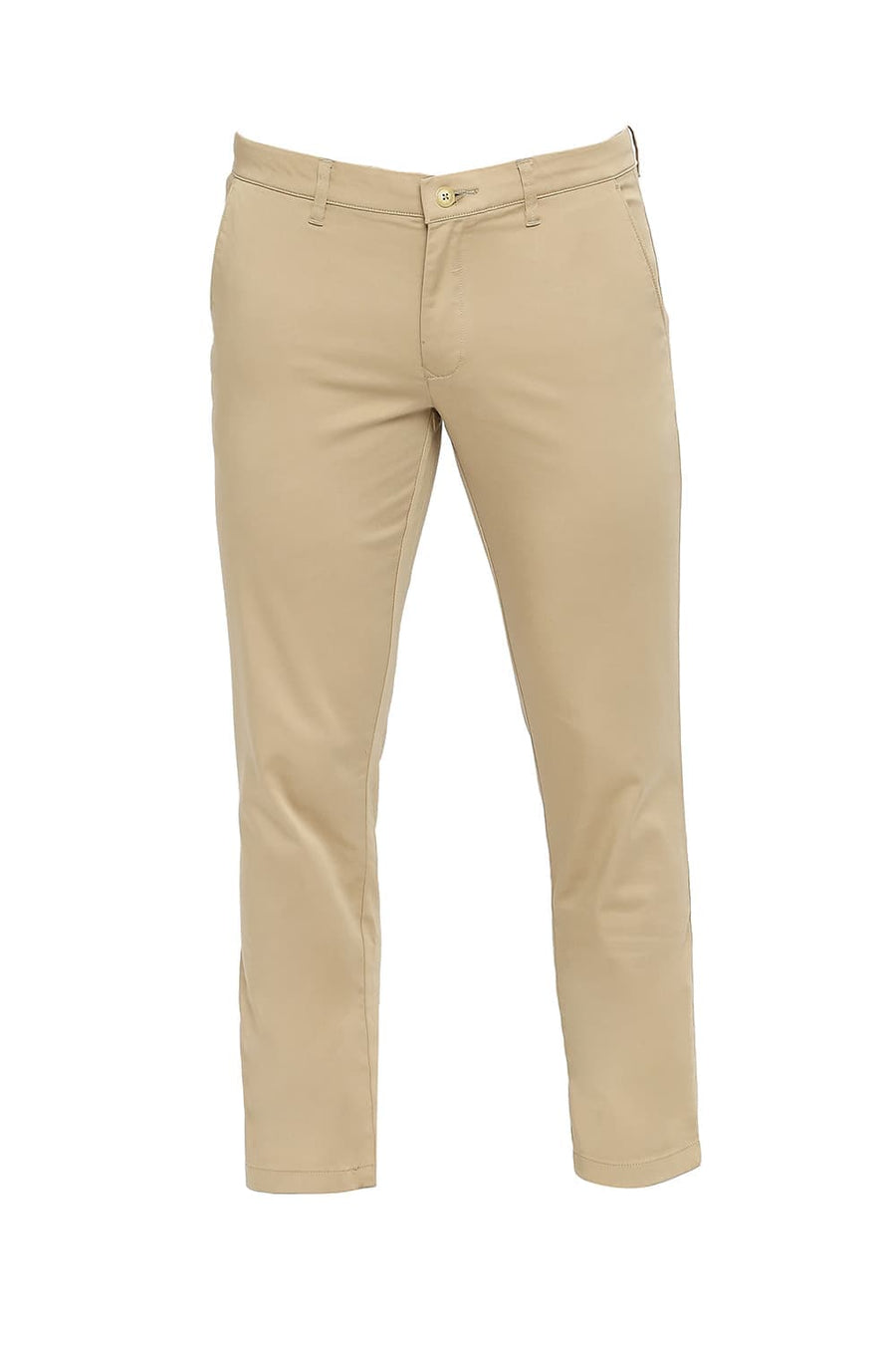 BASICS TAPERED FIT INCENSE KHAKI COTTON STRETCH TROUSERS