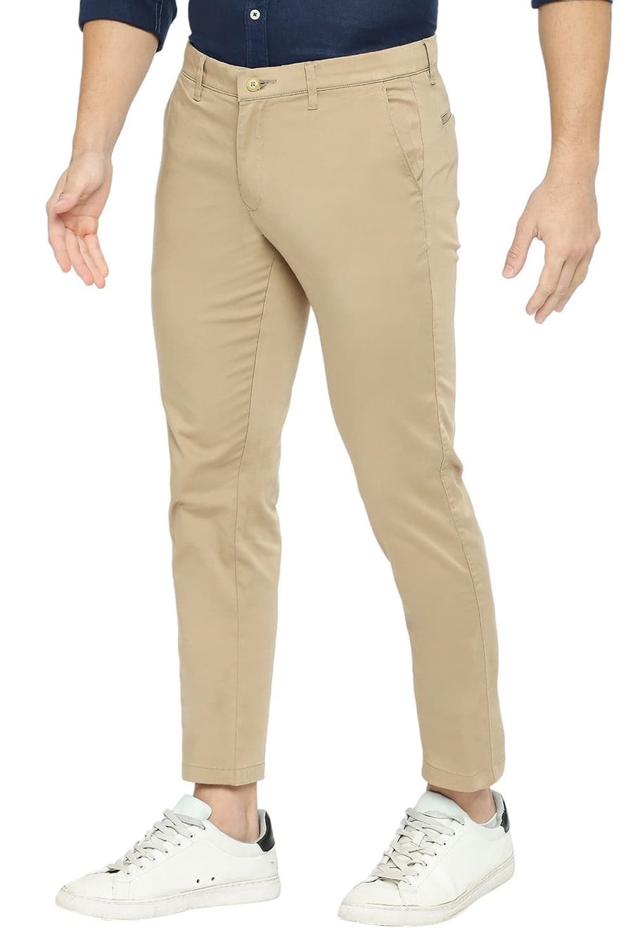 BASICS TAPERED FIT INCENSE KHAKI COTTON STRETCH TROUSERS