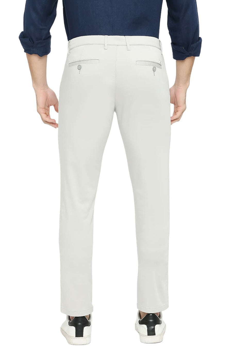 BASICS TAPERED FIT MOON STRUCK GREY COTTON STRETCH TROUSERS