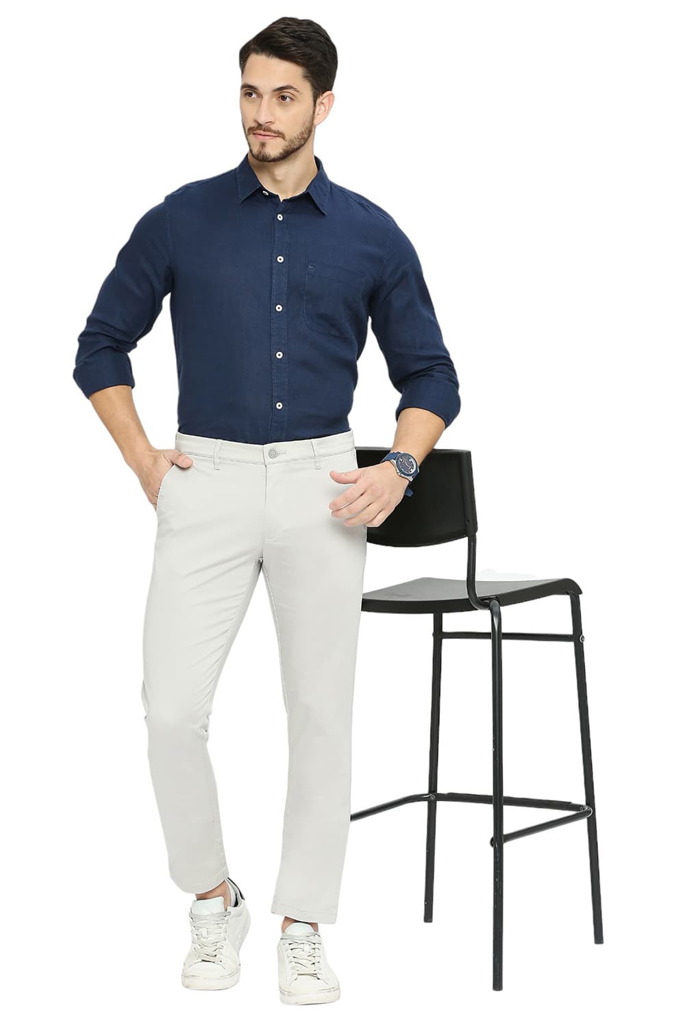 BASICS TAPERED FIT COTTON STRETCH TROUSERS