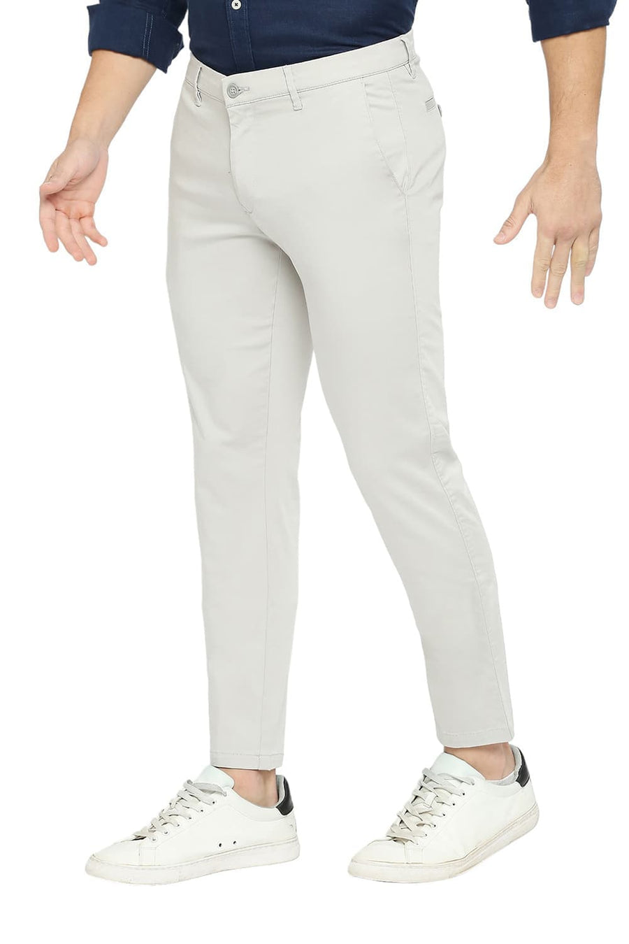 BASICS TAPERED FIT MOON STRUCK GREY COTTON STRETCH TROUSERS