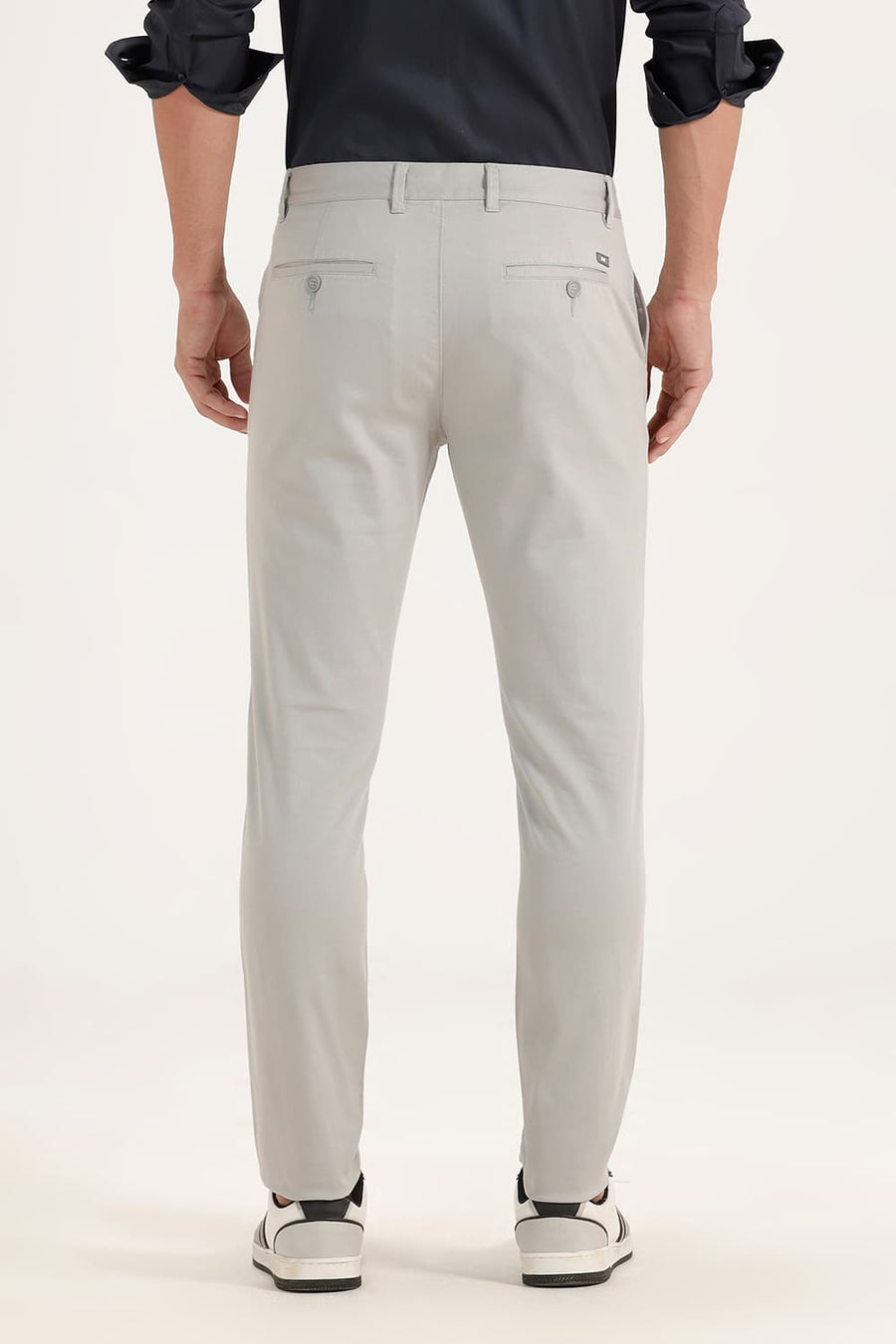BASICS SKINNY FIT ABBEY STONE COTTON STRETCH DOBBY TROUSERS