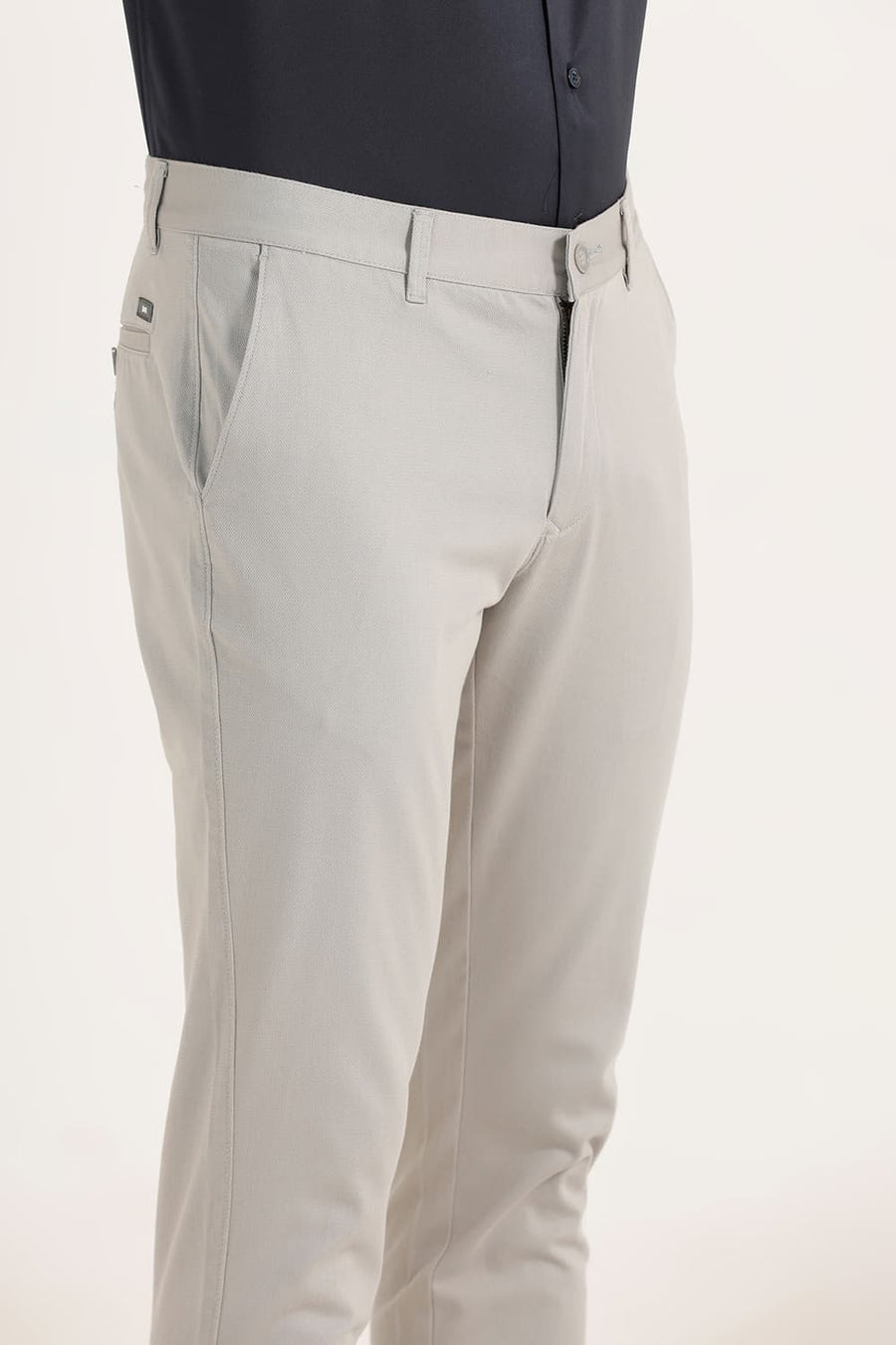 BASICS SKINNY FIT ABBEY STONE COTTON STRETCH DOBBY TROUSERS