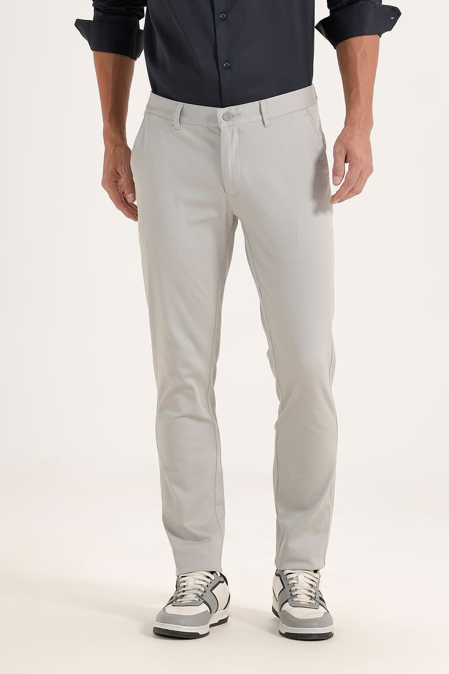 BASICS SKINNY FIT ABBEY STONE COTTON STRETCH DOBBY TROUSERS