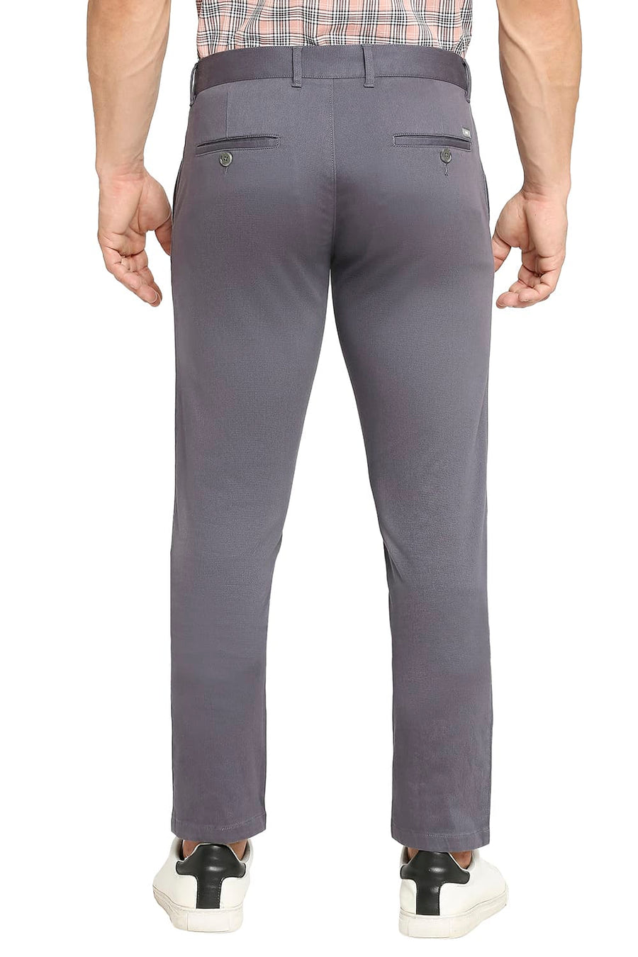 BASICS SKINNY FIT PERISCOPE GREY COTTON STRETCH DOBBY TROUSERS