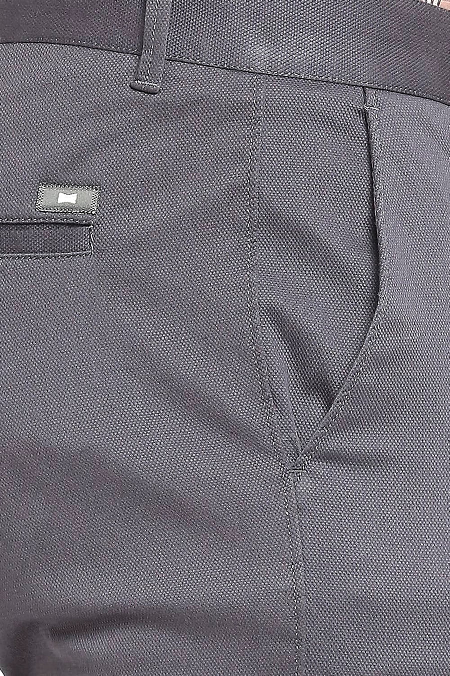 BASICS SKINNY FIT PERISCOPE GREY COTTON STRETCH DOBBY TROUSERS