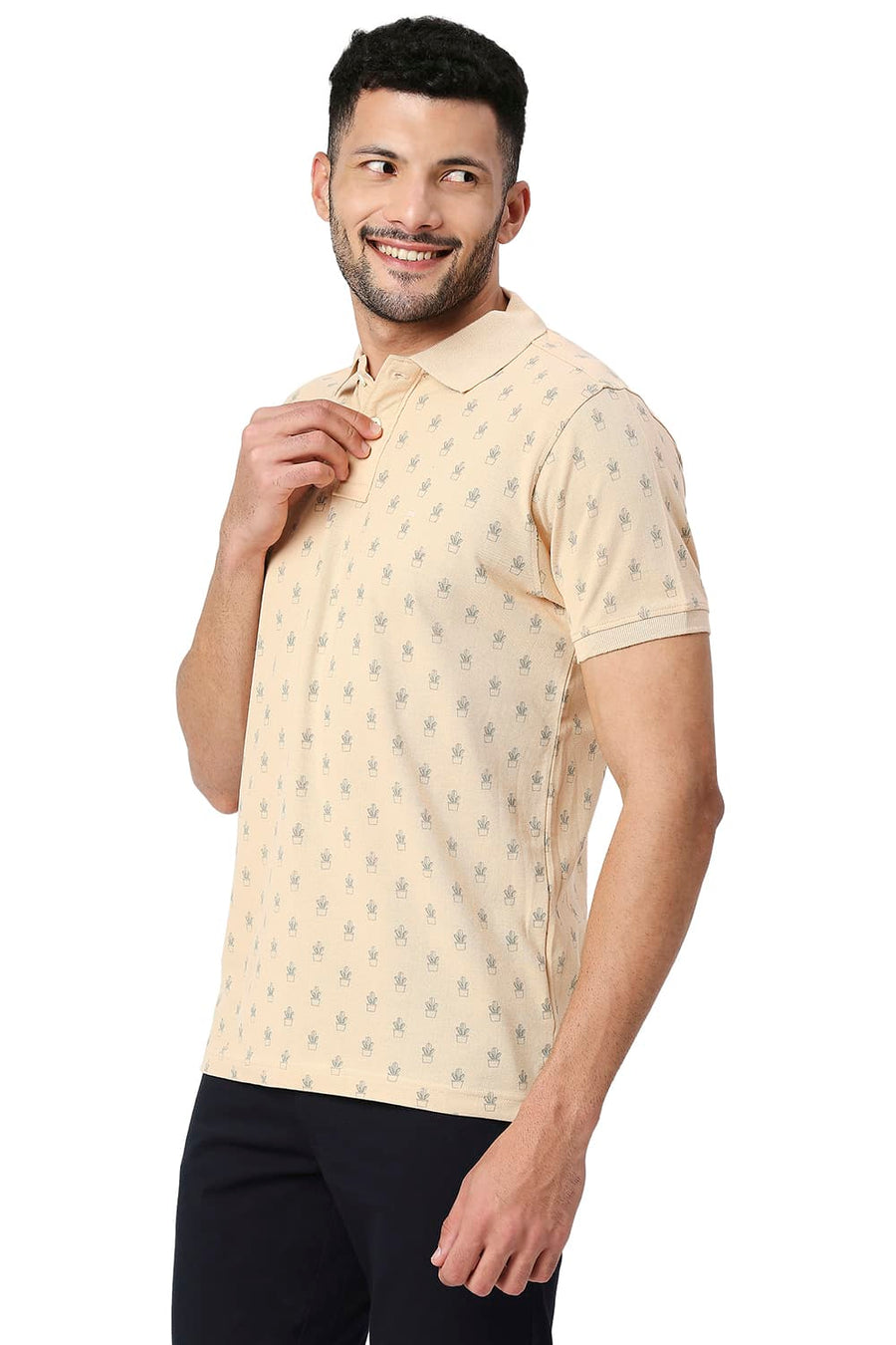 BASICS MUSCLE FIT APPLE BLOSSOM COTTON POLO T-SHIRT