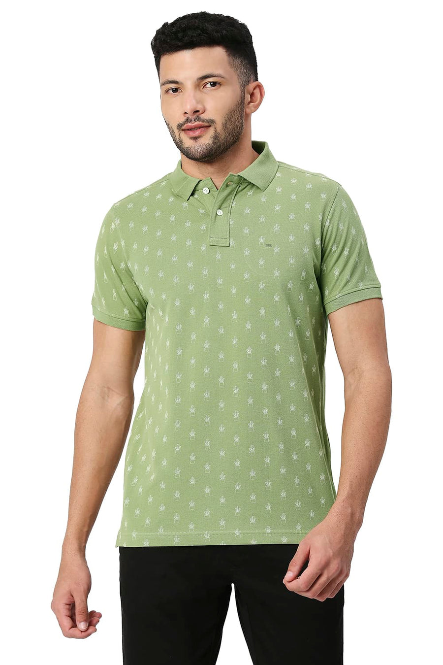 BASICS MUSCLE FIT VETIVER COTTON POLO T-SHIRT