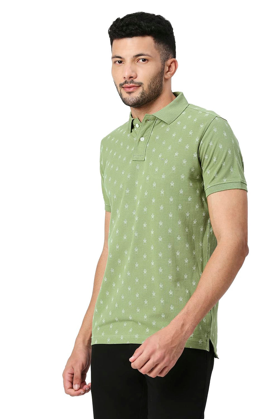 BASICS MUSCLE FIT VETIVER COTTON POLO T-SHIRT