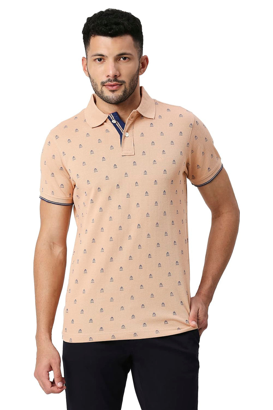 BASICS MUSCLE FIT MAPLE SUGAR COTTON POLYESTER POLO T-SHIRT