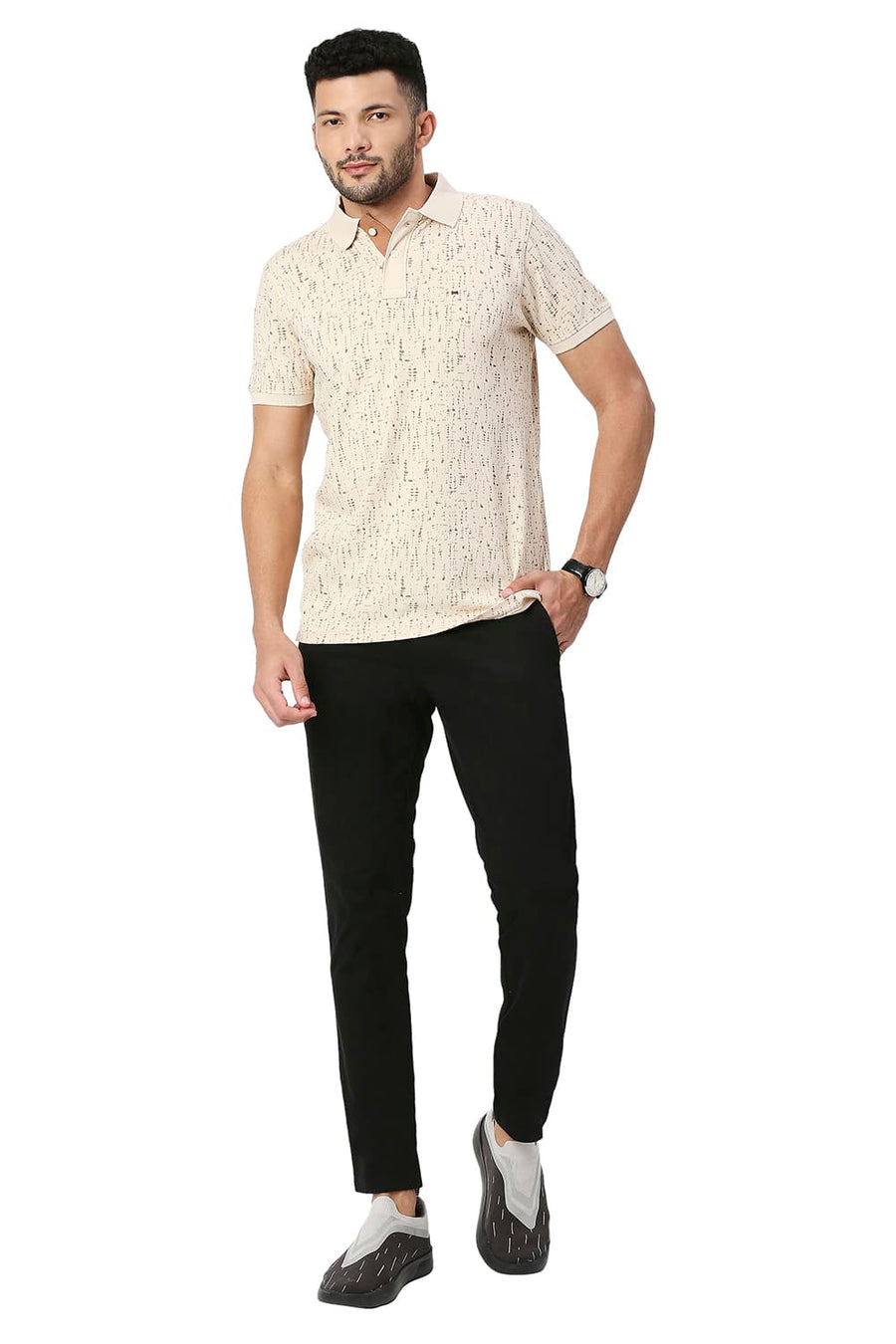 BASICS MUSCLE FIT SHEER BLISS COTTON POLO T-SHIRT