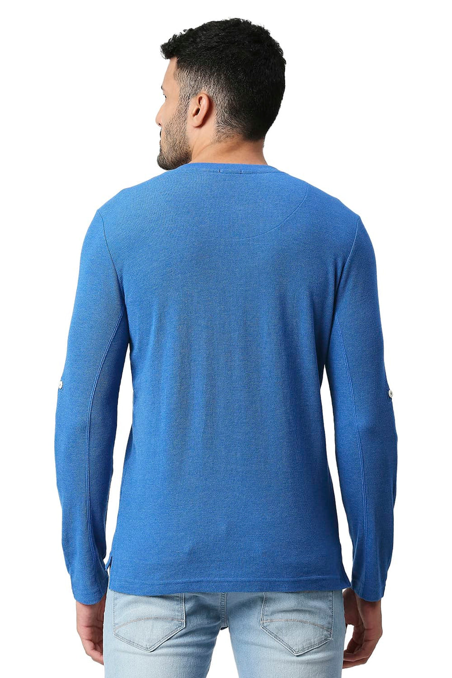 BASICS MUSCLE FIT VALLARTA BLUE COTTON POLYESTER HENLEY T-SHIRT