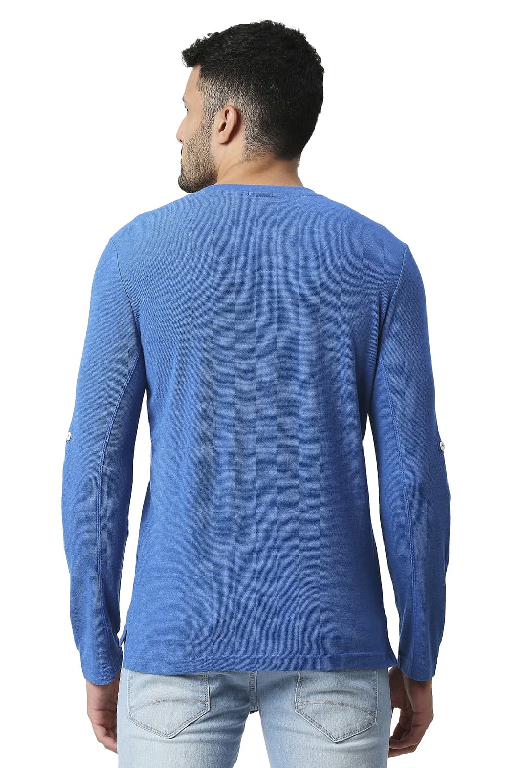 BASICS MUSCLE FIT COTTON POLYESTER HENLEY T-SHIRT