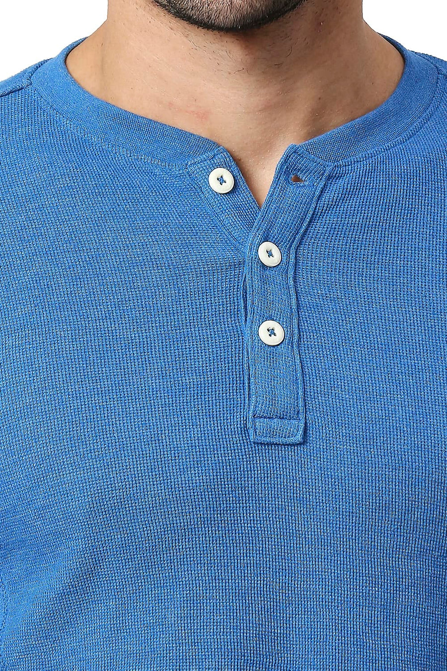 BASICS MUSCLE FIT VALLARTA BLUE COTTON POLYESTER HENLEY T-SHIRT