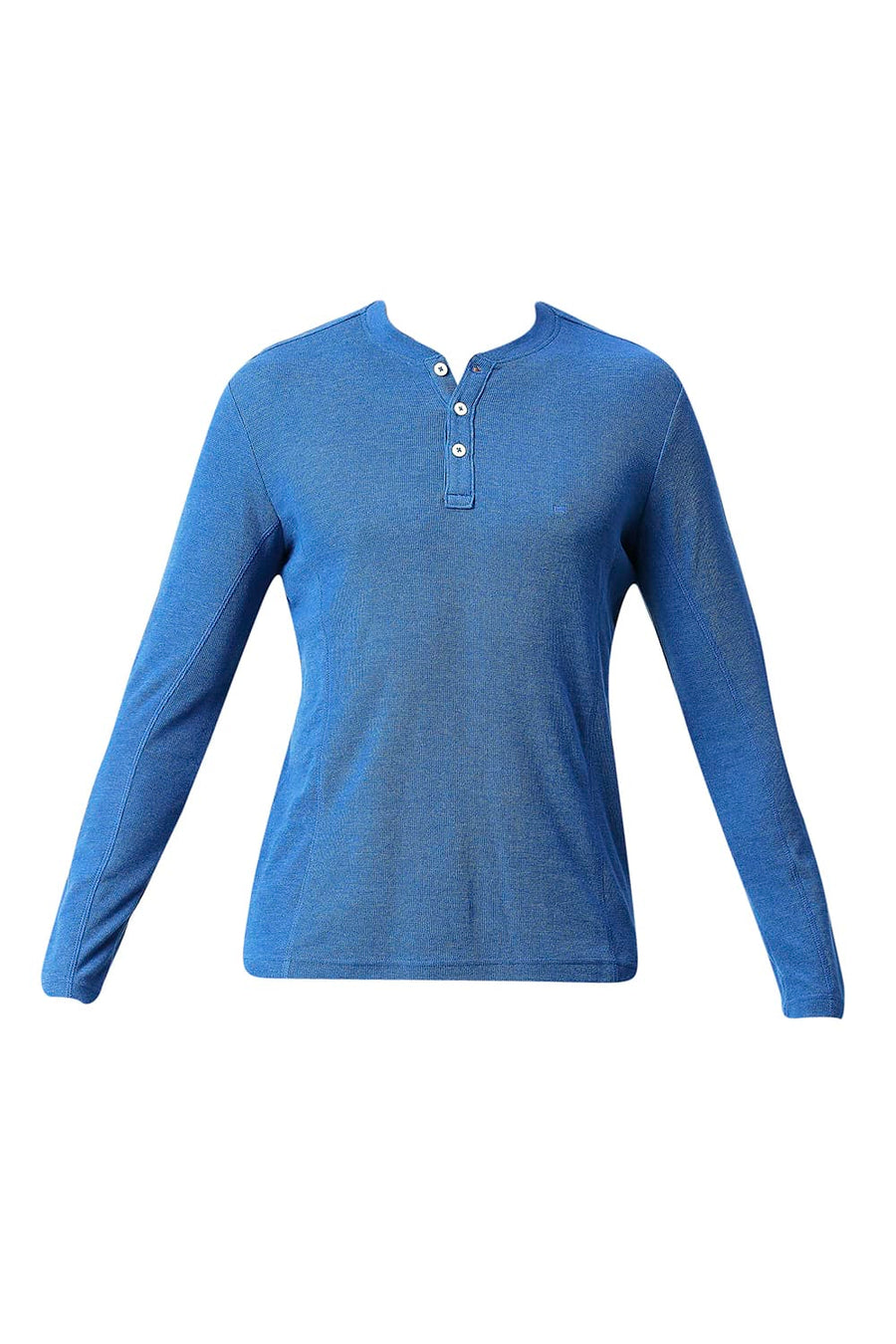 BASICS MUSCLE FIT VALLARTA BLUE COTTON POLYESTER HENLEY T-SHIRT
