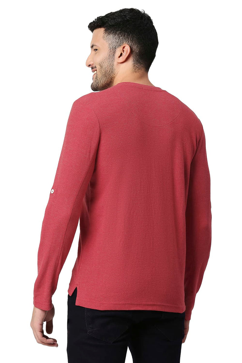 BASICS MUSCLE FIT COTTON POLYESTER HENLEY T-SHIRT