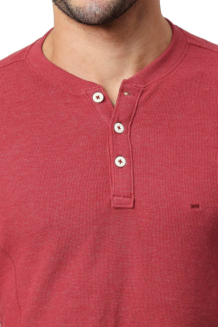 BASICS MUSCLE FIT EMBOLDENED COTTON POLYESTER HENLEY T-SHIRT