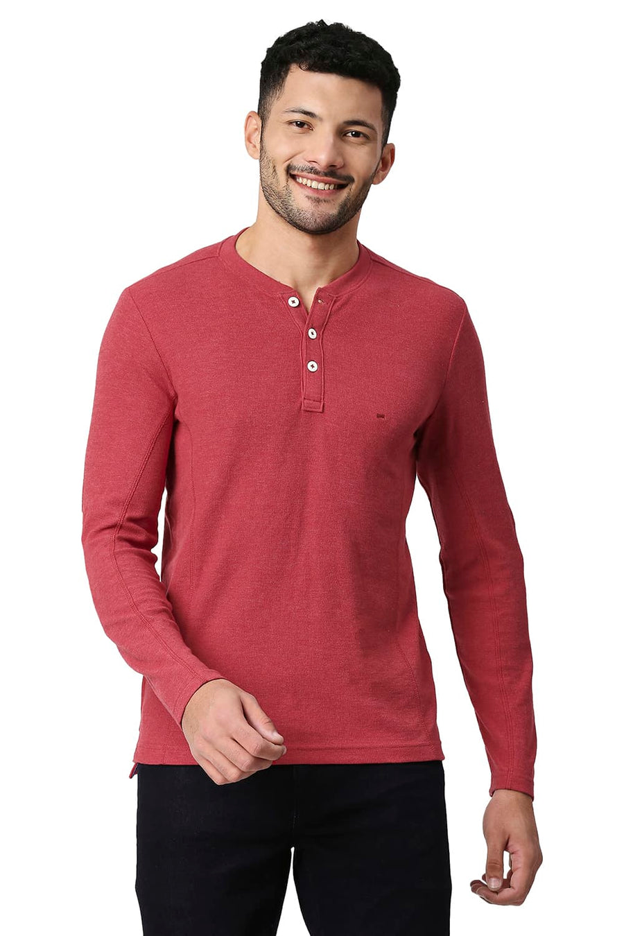 BASICS MUSCLE FIT EMBOLDENED COTTON POLYESTER HENLEY T-SHIRT