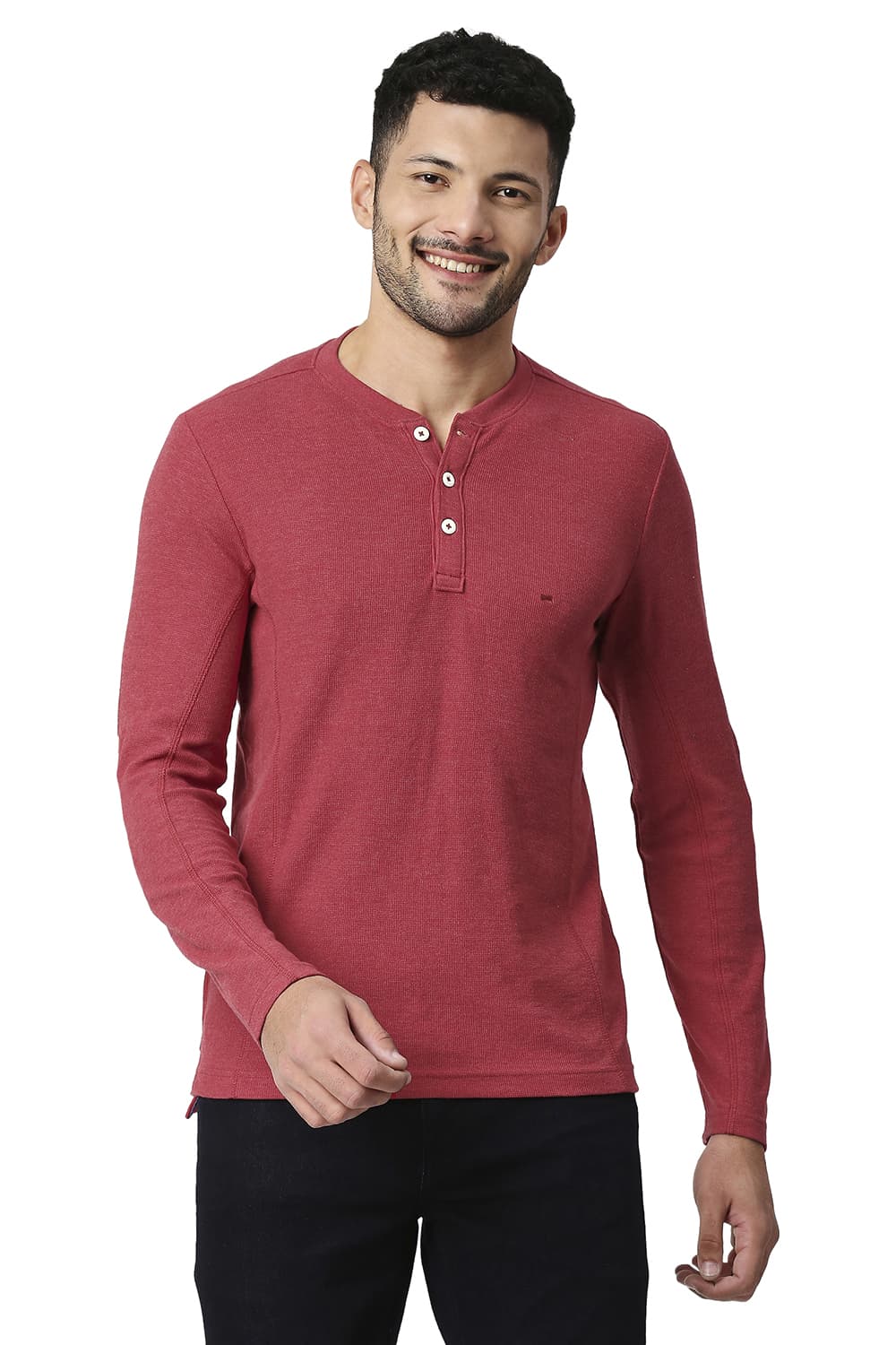 BASICS MUSCLE FIT COTTON POLYESTER HENLEY T-SHIRT