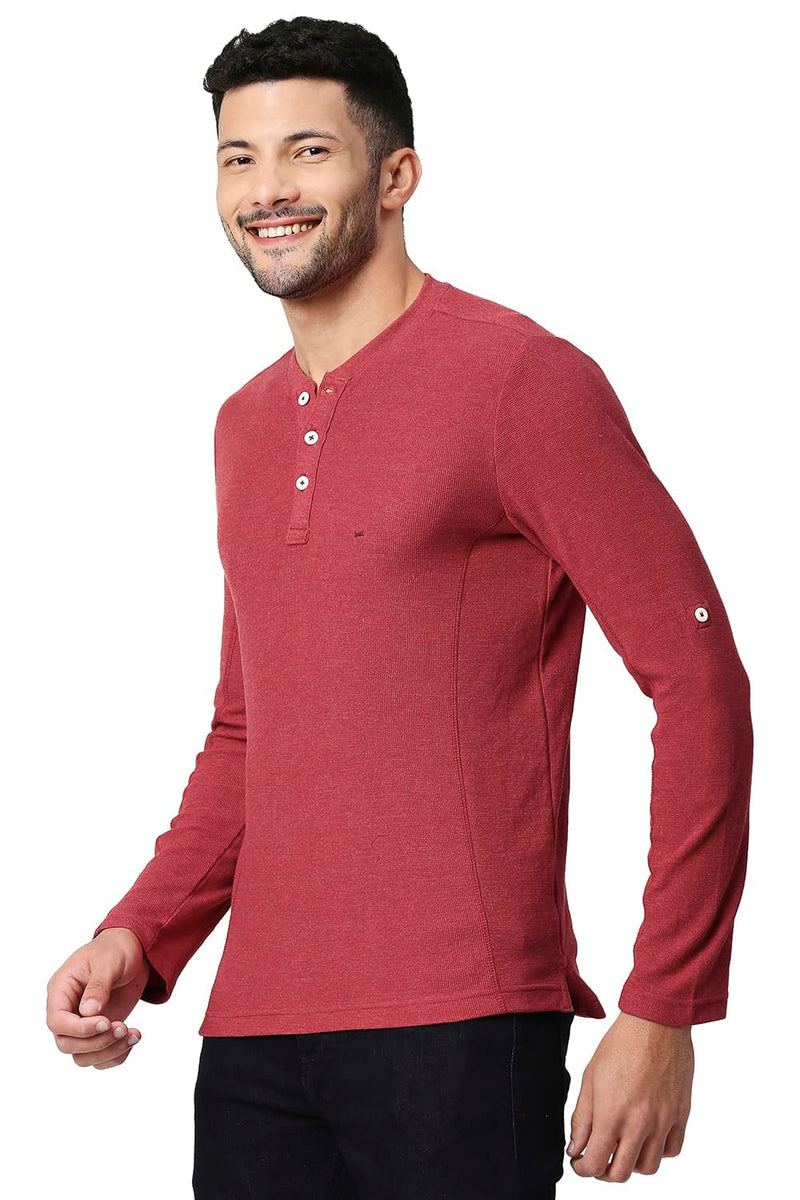 BASICS MUSCLE FIT COTTON POLYESTER HENLEY T-SHIRT