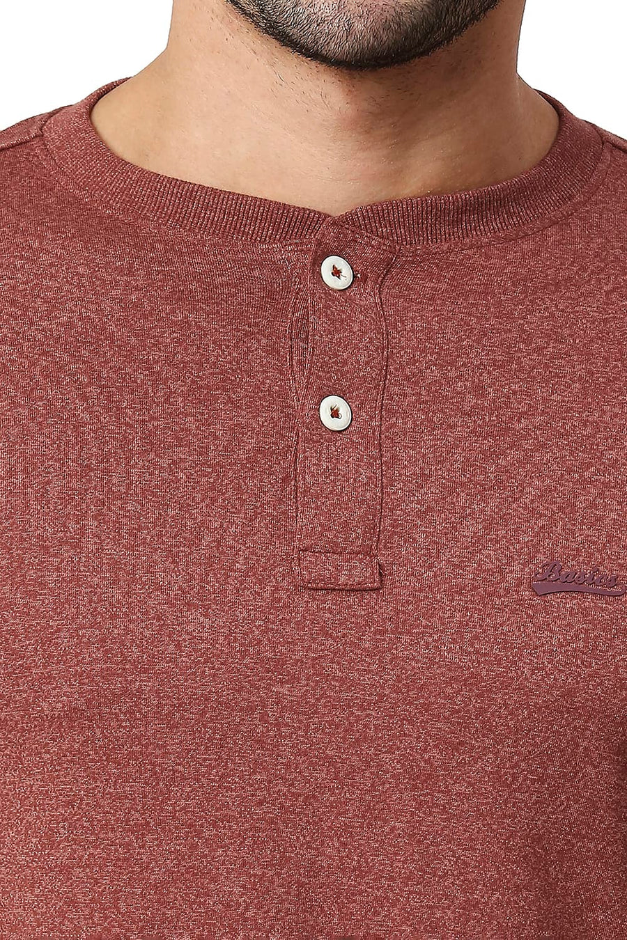 BASICS MUSCLE FIT ROSE DAWN COTTON POLYESTER HENLEY T-SHIRT