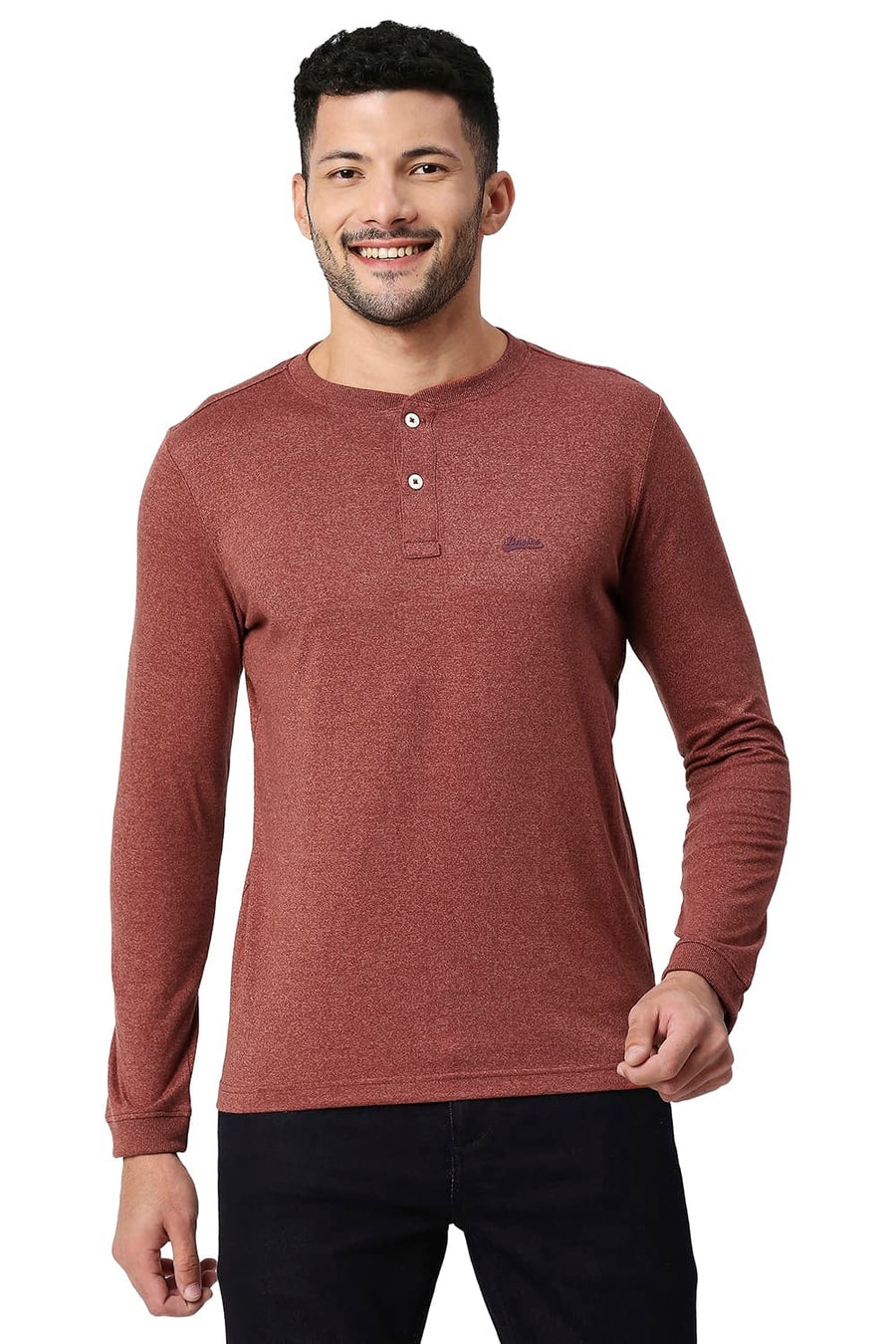 BASICS MUSCLE FIT ROSE DAWN COTTON POLYESTER HENLEY T-SHIRT