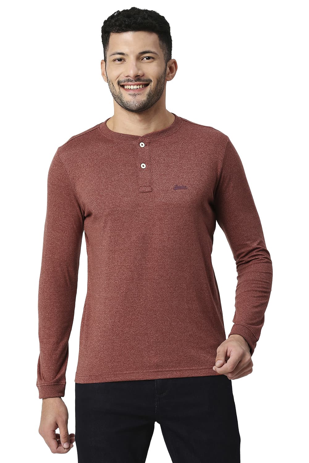 BASICS MUSCLE FIT COTTON POLYESTER HENLEY T-SHIRT