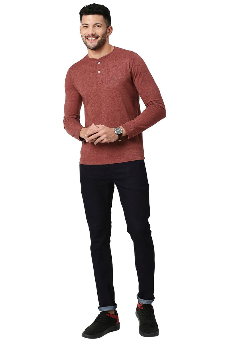 BASICS MUSCLE FIT COTTON POLYESTER HENLEY T-SHIRT