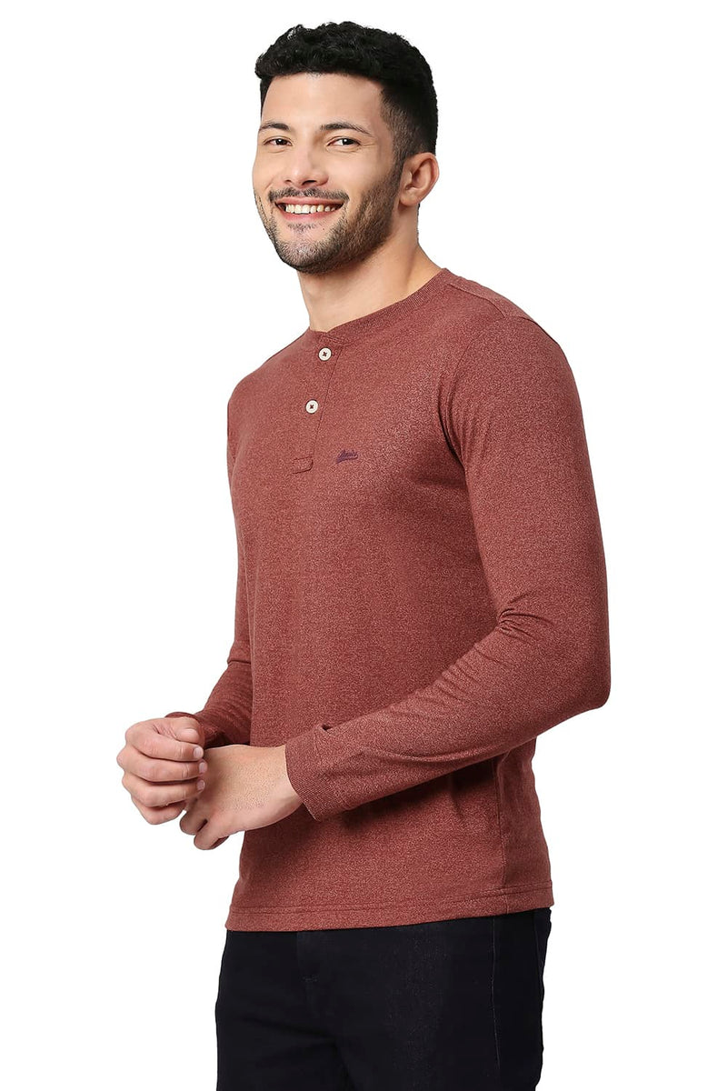 BASICS MUSCLE FIT COTTON POLYESTER HENLEY T-SHIRT